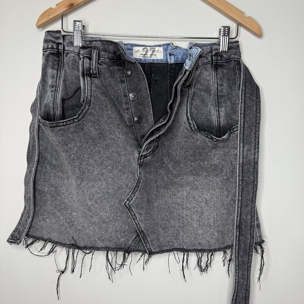We The Free Black Denim Mini Skirt Jean Short Fringe Punk Sz 27 - Picture 3 of 9